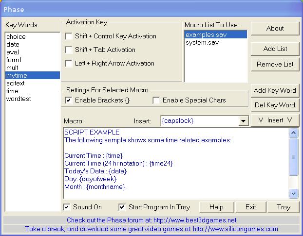 Phase 1.0 software screenshot