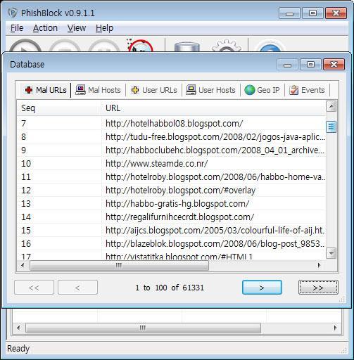 PhishBlock 0.9.1.8 Beta software screenshot