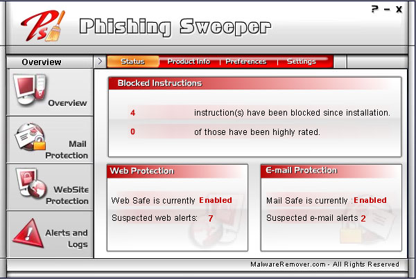 Phishing Sweeper 2.1.0.2 software screenshot
