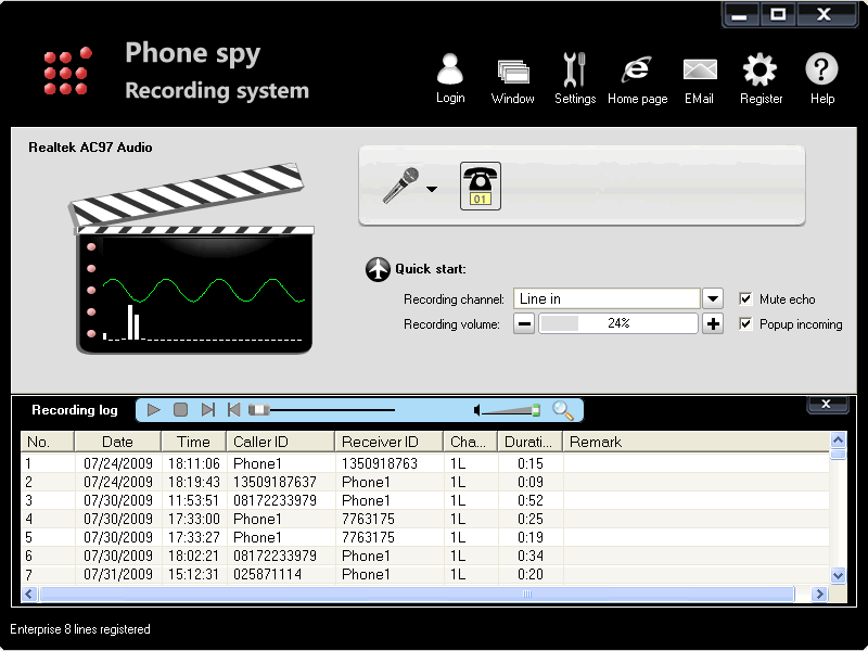 Phone spy telephone recording system 9.3.1 software screenshot