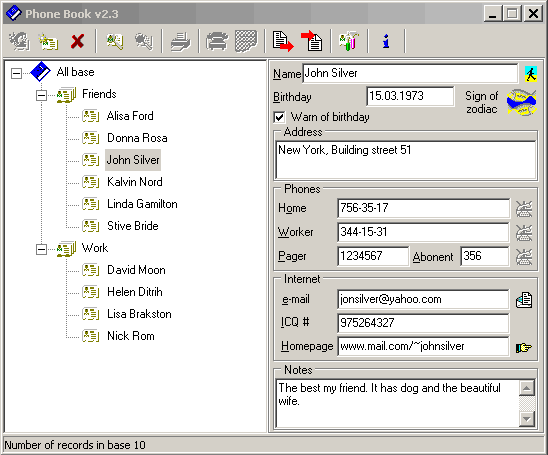 PhoneBook 2.3 software screenshot