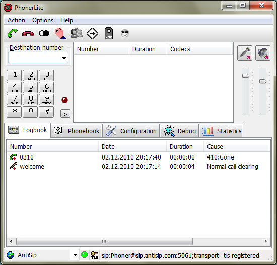 PhonerLitePortable 2.50 software screenshot
