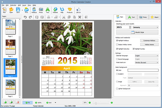 Photo Calendar Creator 8.0 software screenshot