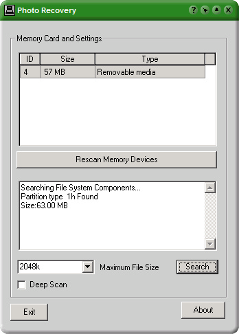 Photo Recovery 1.0.9 software screenshot