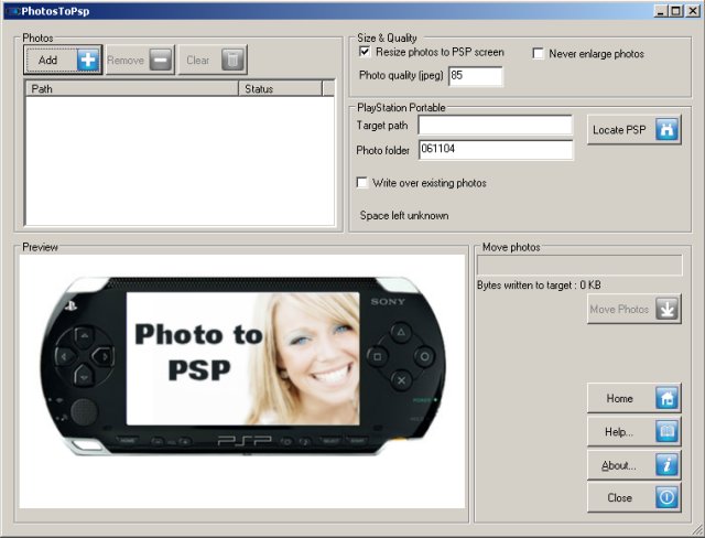 Photo to PSP 1.10 software screenshot