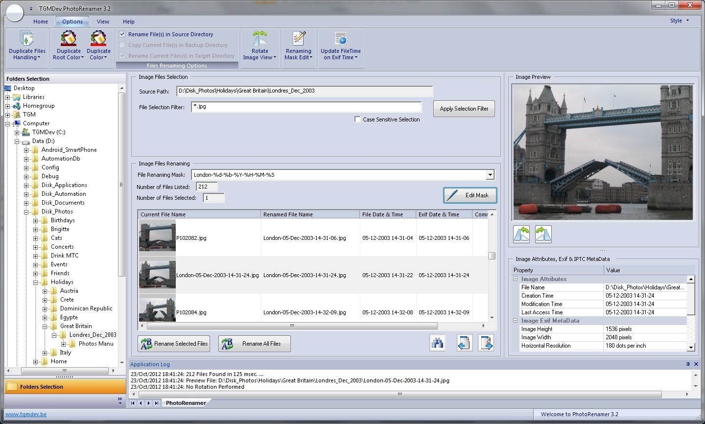 PhotoRenamer 4.0a software screenshot