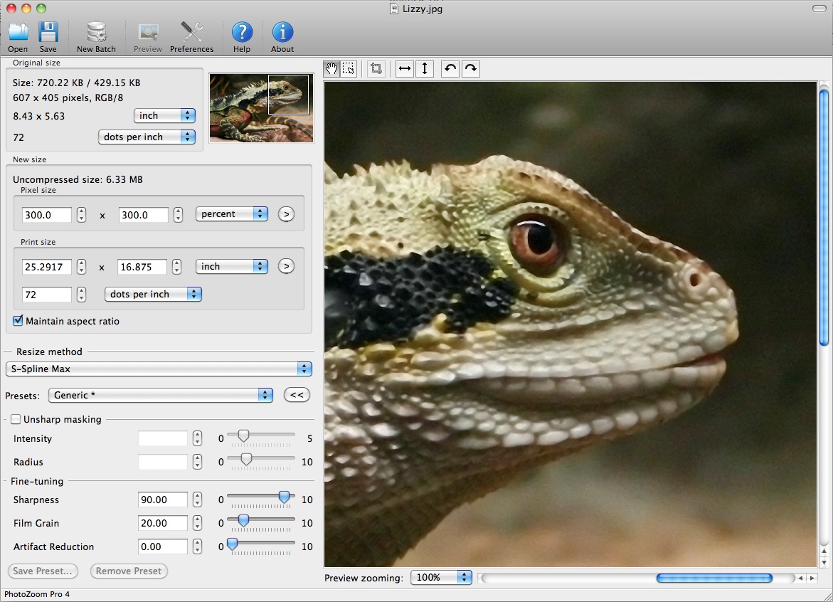 PhotoZoom Pro 4 for Mac 4.1.2 software screenshot