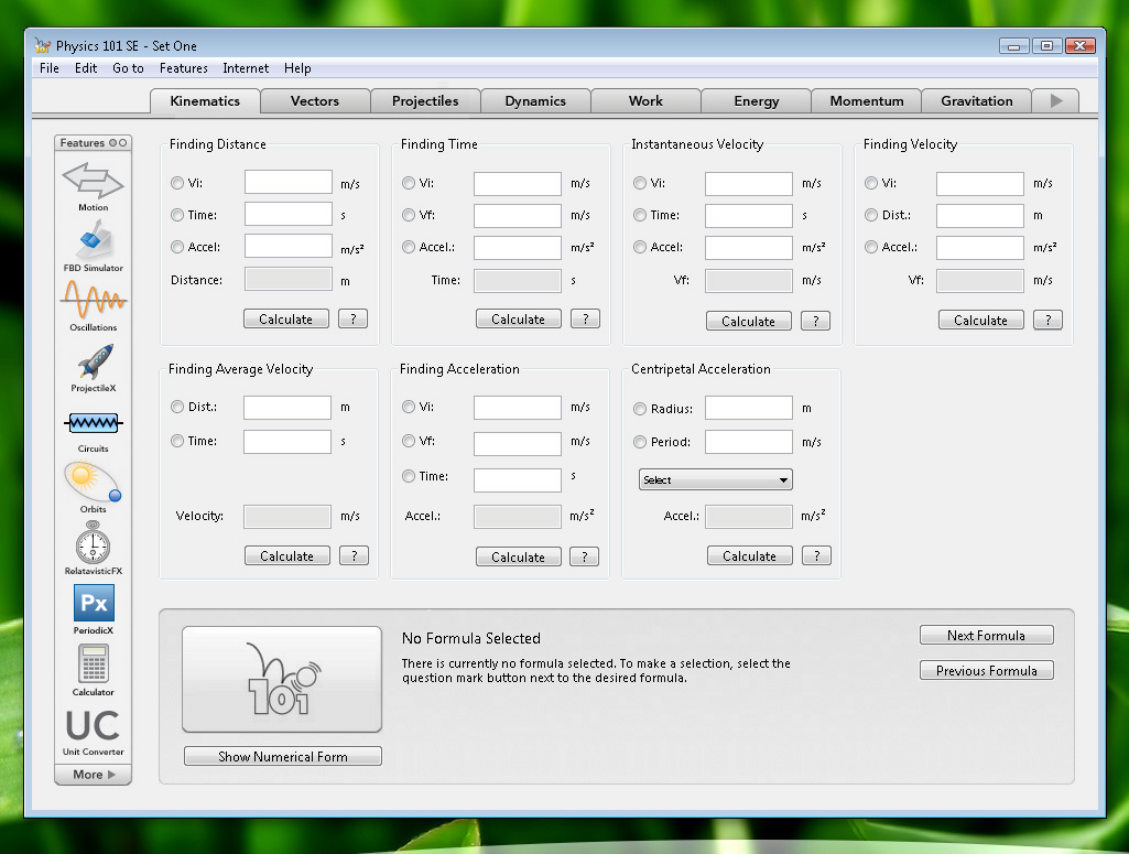 Physics 101 SE 7.5.2 software screenshot