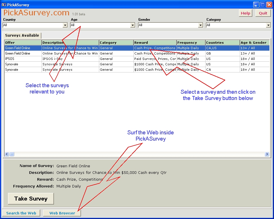 PickaSurvey 1.01 software screenshot