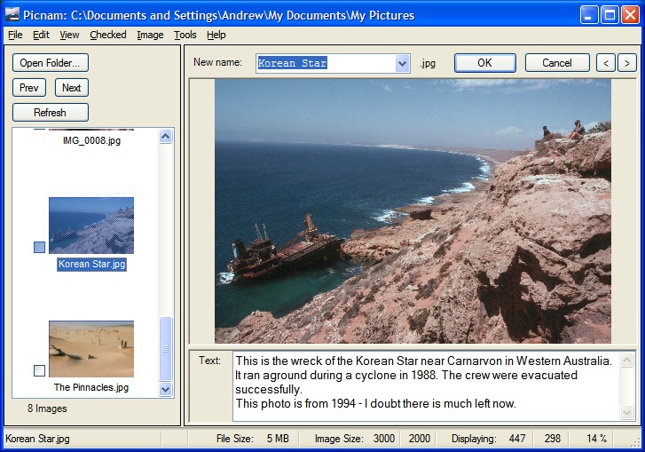 Picnam Digital Photo Renamer 2.1.1 software screenshot