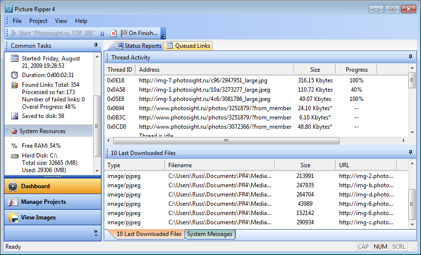 Picture Ripper Image Downloader Software 4.61 software screenshot