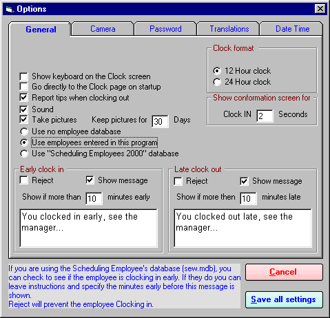 Picture Timeclock 4.3.0 software screenshot