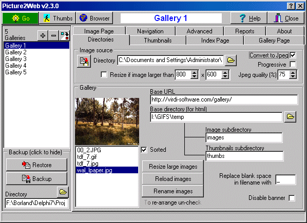 Picture2Web 2.3.1 software screenshot