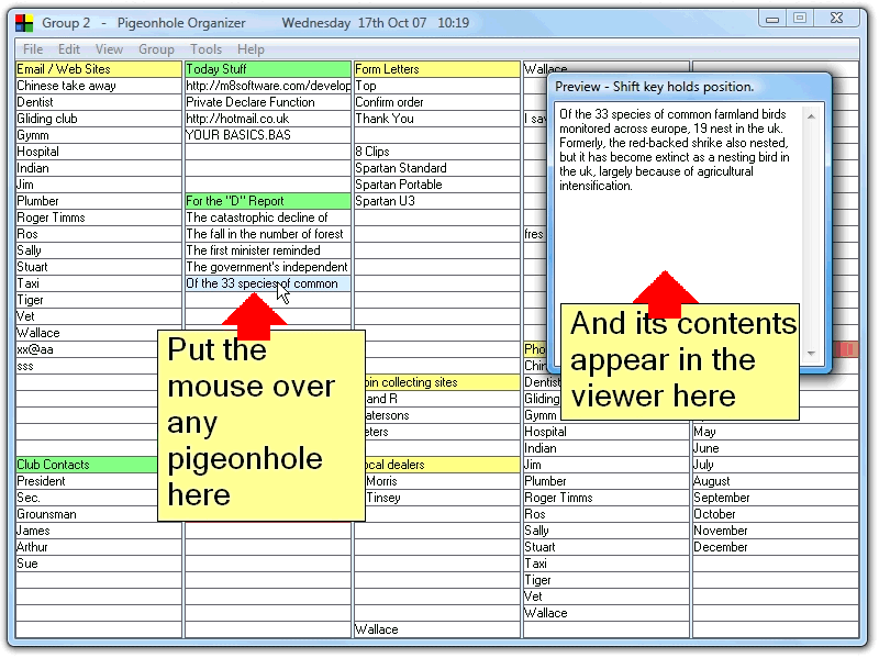 Pigeonhole Portable Organizer 1.30.04 software screenshot