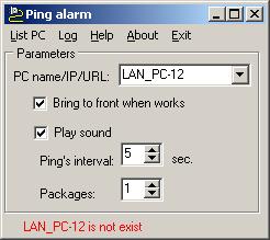 Ping Alarm 1.4 software screenshot