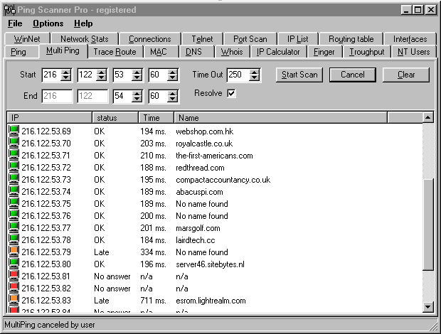 Ping Scanner Pro 4.5 software screenshot