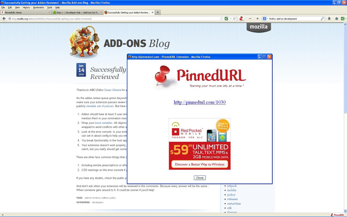 PinnedURL for Firefox 1.1 software screenshot