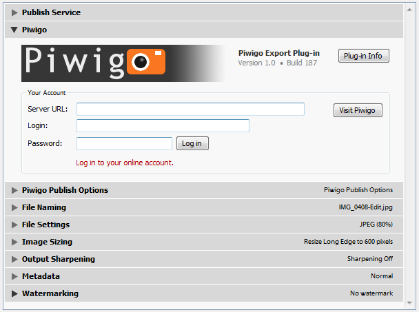 Piwigo for Lightroom 2.8.3 software screenshot