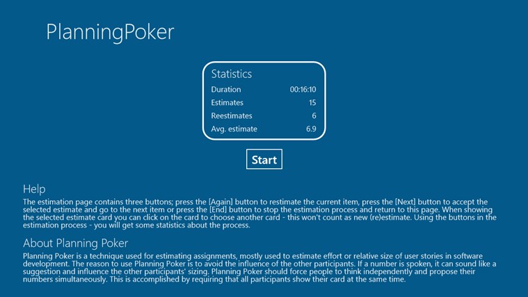 PlanningPoker 1.0.0.1 software screenshot