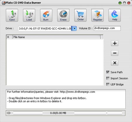 Plato CD DVD Data Burner Free 12.02.01 software screenshot