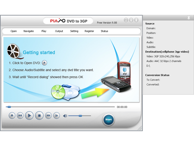 Plato DVD to 3GP Converter 12.11.01 software screenshot