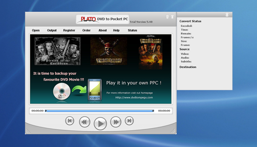 Plato DVD to Pocket PC Converter 12.11.01 software screenshot