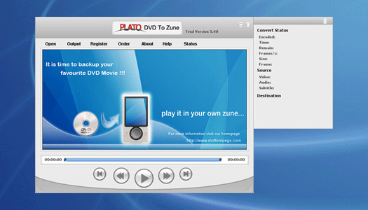 Plato Zune DVD Converter 12.11.01 software screenshot