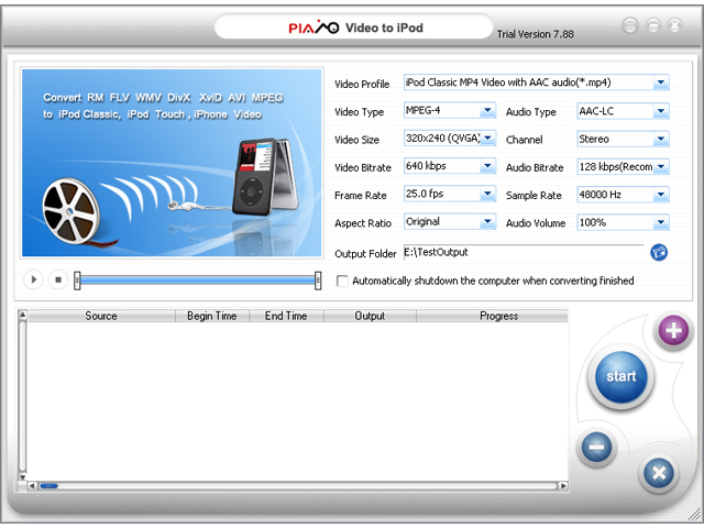 Plato iPod Video Converter 12.11.01 software screenshot