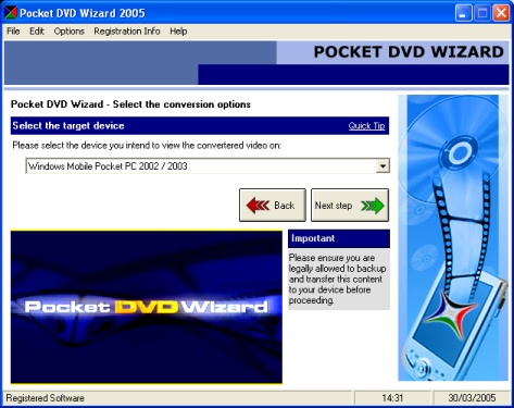 Pocket DVD Wizard 5.4 software screenshot
