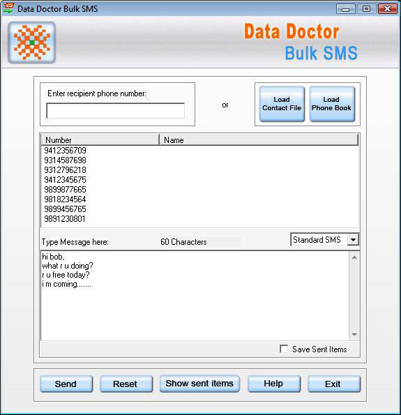 Pocket PC Bulk SMS 2.0.1.5 software screenshot