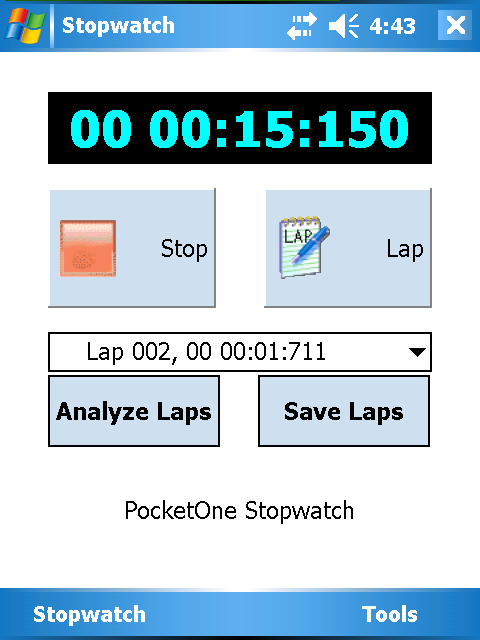 PocketOne StopWatch 1.6.1 software screenshot