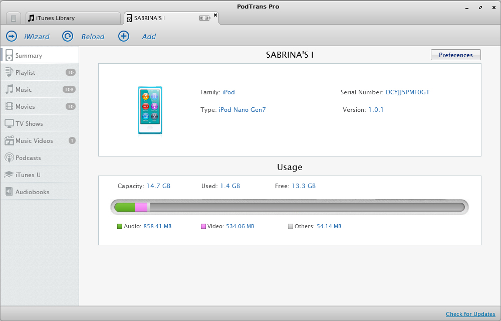 PodTrans Pro 4.6.0 software screenshot