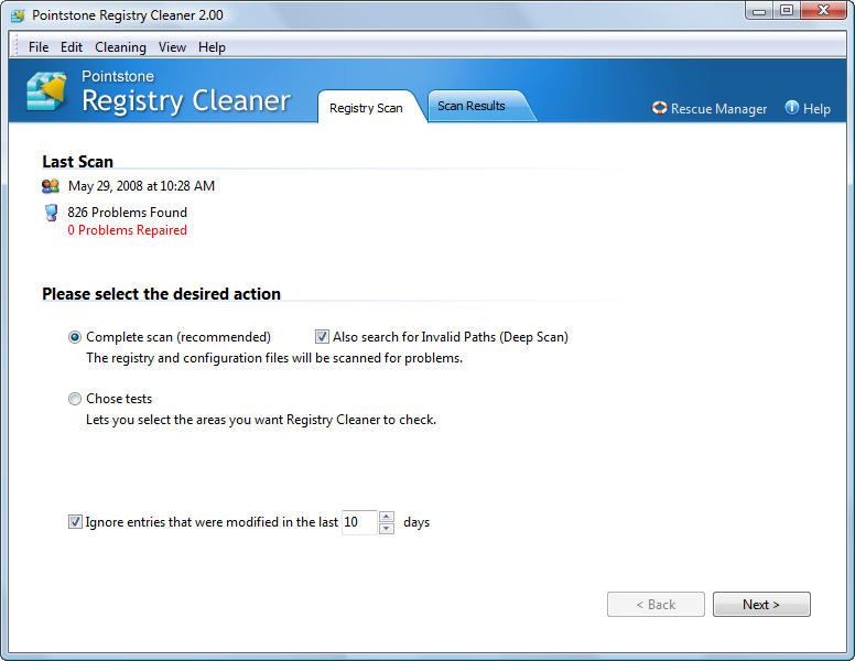 Pointstone Registry Cleaner 2.03 software screenshot
