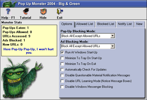 Pop-Up Monster 2004: Mean & Green 1.2.0 software screenshot