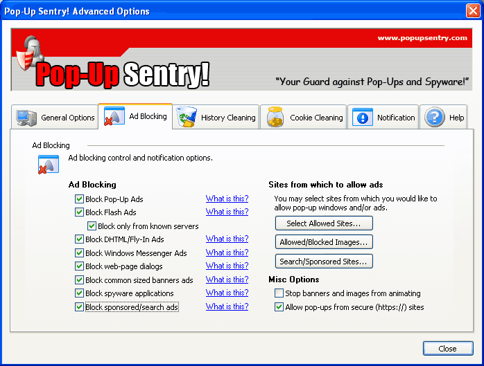 Pop-Up Sentry! 4.1.1006 software screenshot