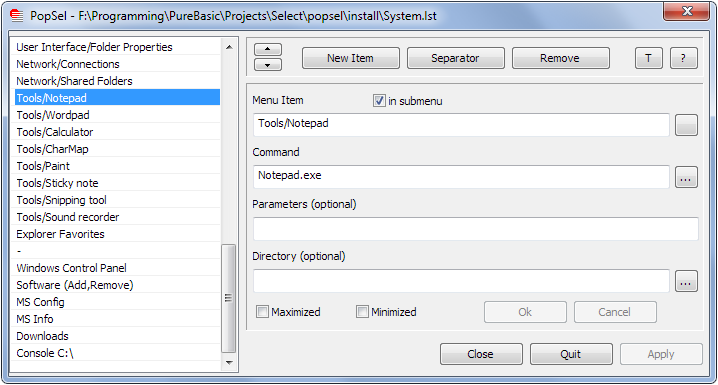 PopSel 2.55 software screenshot