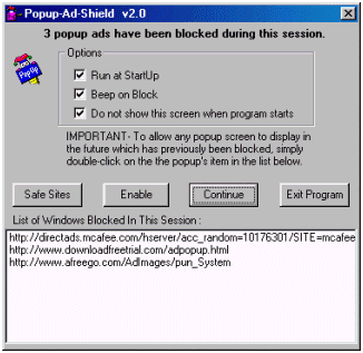 Popup Ad Shield 2.1 software screenshot