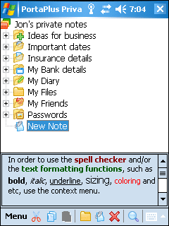 Porta+ Private Notes 4.5 software screenshot