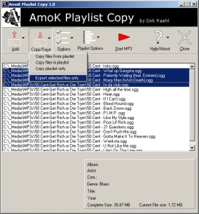 Portable AmoK Playlist Copy 2.06 software screenshot