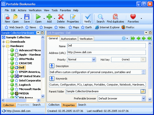 Portable Bookmarks 2.1.0.244 software screenshot