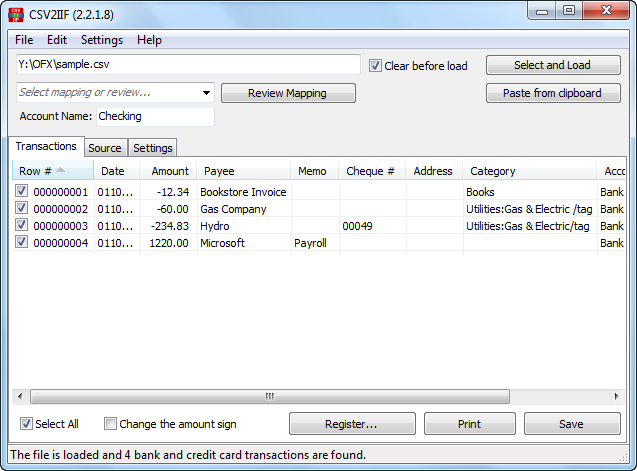 Portable CSV2IIF 3.0.1.4 software screenshot