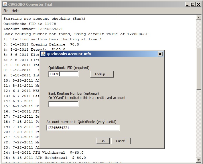 Portable CSV2QBO Converter 5.20 software screenshot