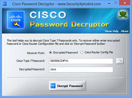 Portable Cisco Password Decryptor 1.5 software screenshot
