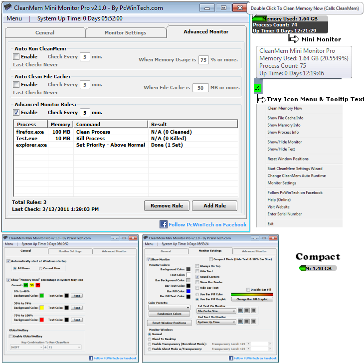 Portable CleanMem 2.4.3 software screenshot