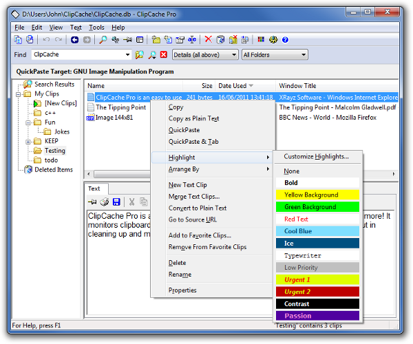 Portable ClipCache Pro 3.5.3 software screenshot