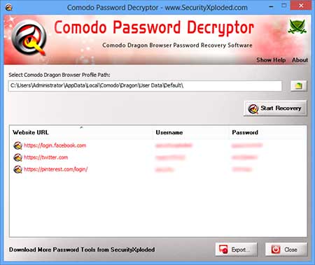 Portable Comodo Password Decryptor 1.5 software screenshot