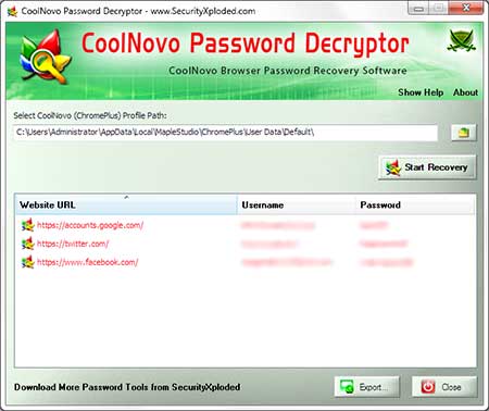 Portable CoolNovo Password Decryptor 1.5 software screenshot