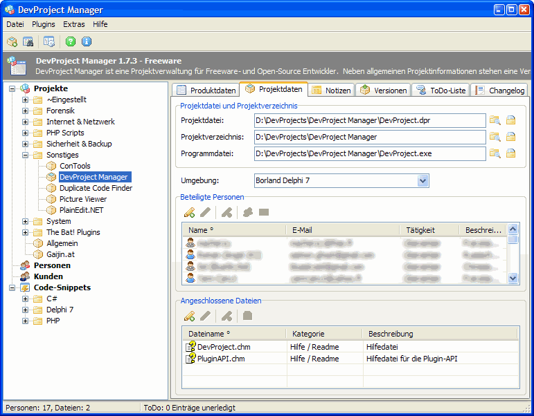 Portable DevProject Manager 1.9.0.0 software screenshot