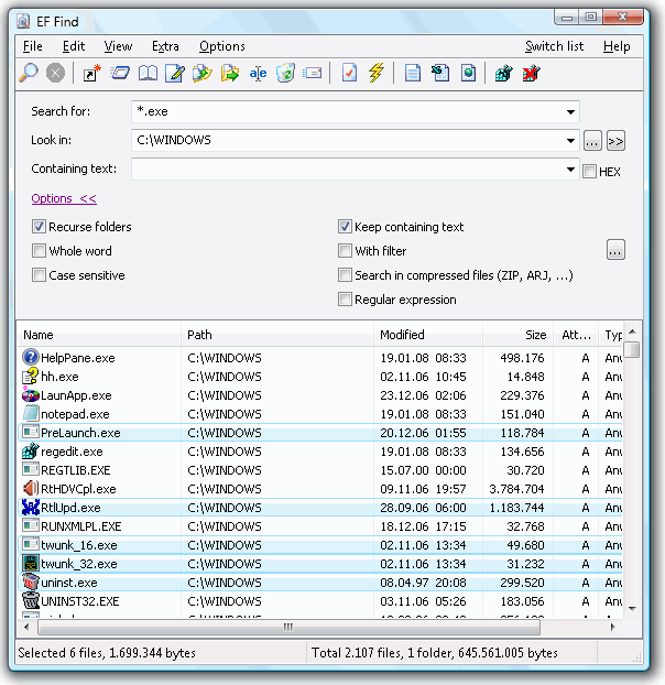 Portable EF Find 8.90 software screenshot