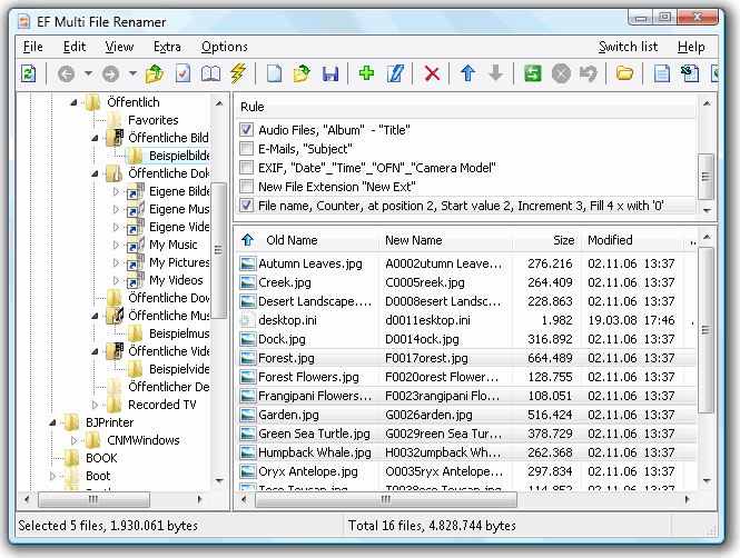 Portable EF Multi File Renamer 5.00 software screenshot